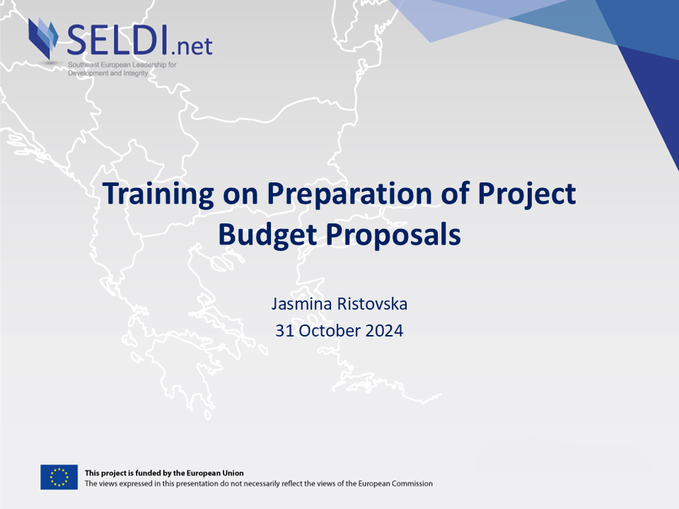 SELDI Training Preparation of project budget final