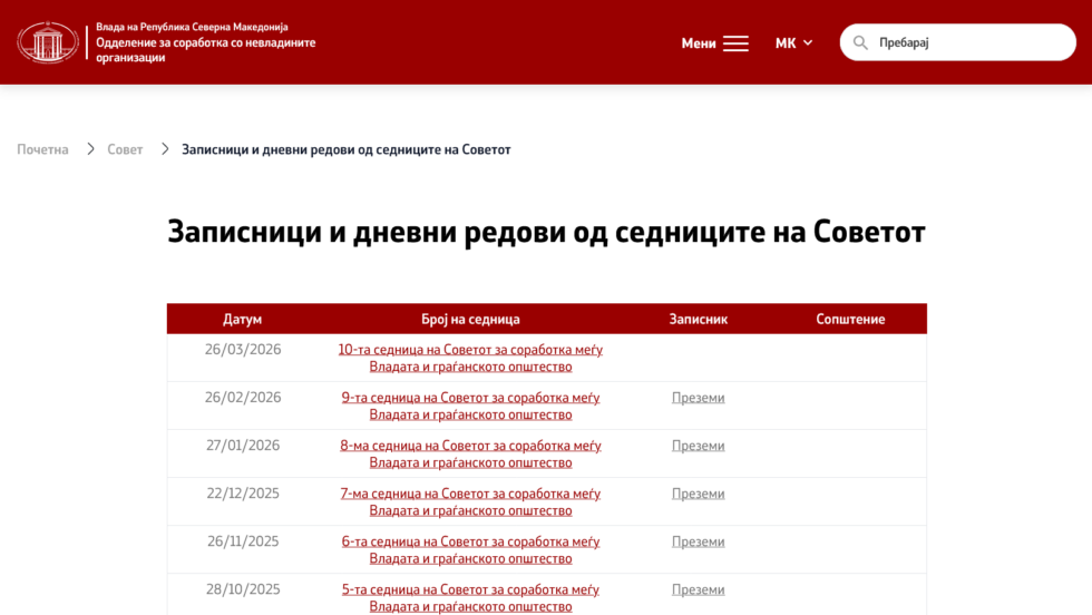 screenshot 2026 03 24 at 10 15 11 zapisnici i dnevni redovi od sednicite na sovetot sovet oddelenie za sorabotka so nevladinite organizacii republika severna makedonija 980x552